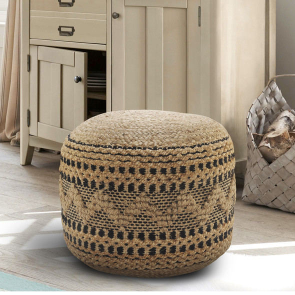 LR Home Spruce 34028 Tan Black Pouf