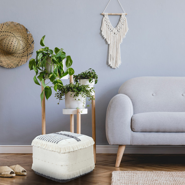 LR Home Monarch 34038 Black Ivory Pouf