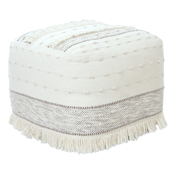 LR Home Monarch 34039 Taupe Ivory Pouf