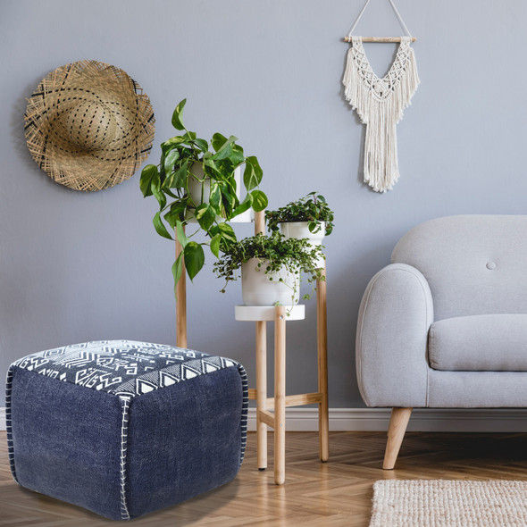 LR Home Pacifica 34042 Blue White Pouf