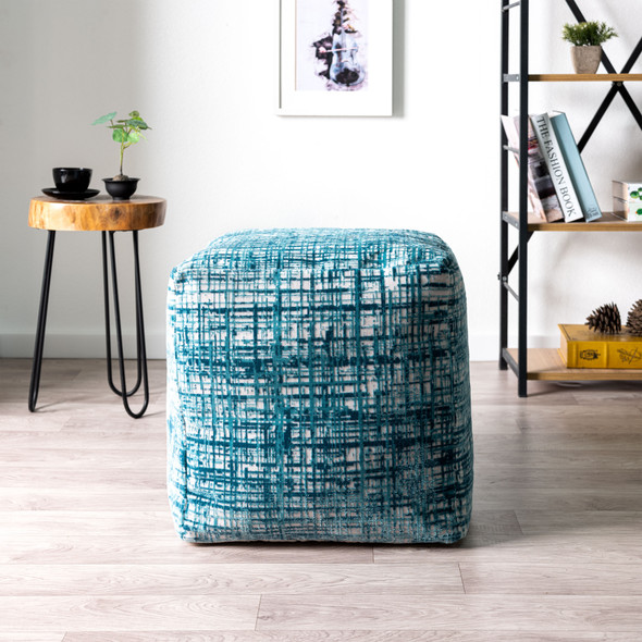 LR Home Milano 34104 Teal Ivory Pouf