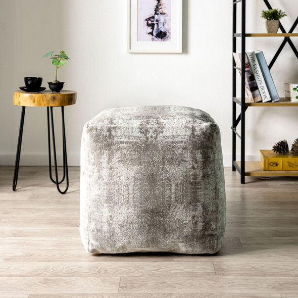 LR Home Milano 34105 Gray Ivory Pouf