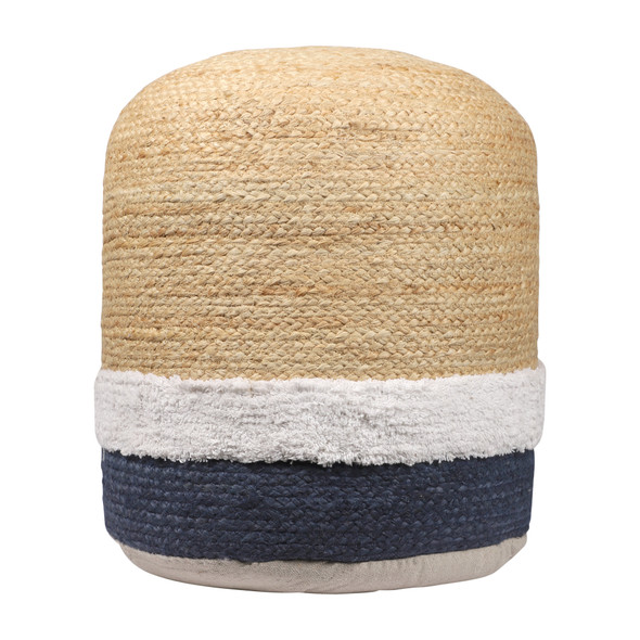 LR Home Jute Poufs 34143 Natural   Navy Pouf