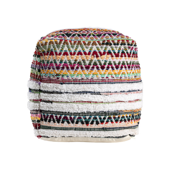 LR Home Chindi Pouf 34237 Multi  White Pouf