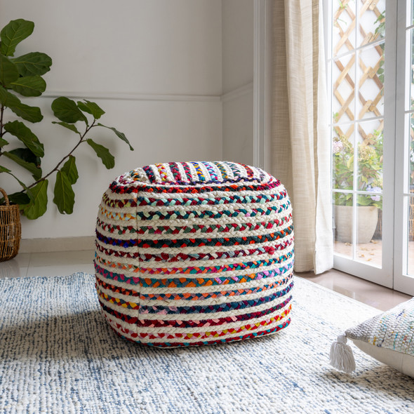 LR Home Shashi Pouf 34238 Multi White Pouf