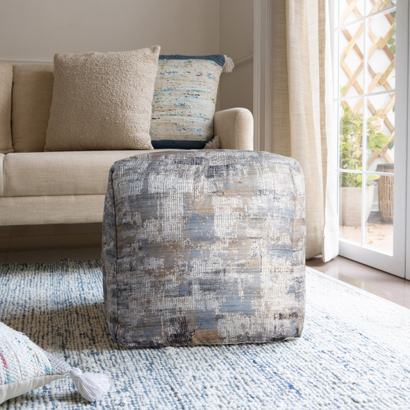 LR Home Isalyn 34243 Taupe Blue Pouf