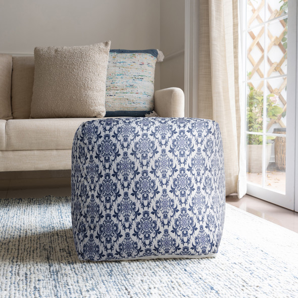LR Home Isalyn 34244 Blue White Pouf