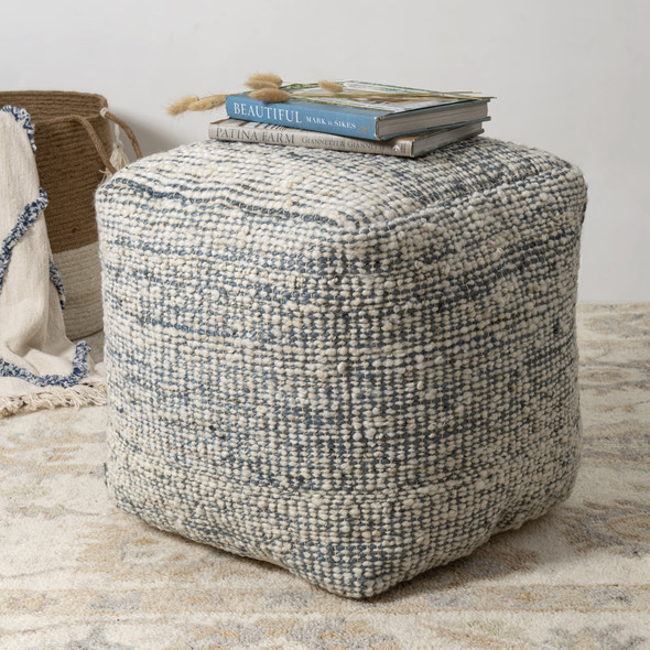 LR Home Savanna 34279 Ivory Blue Pouf