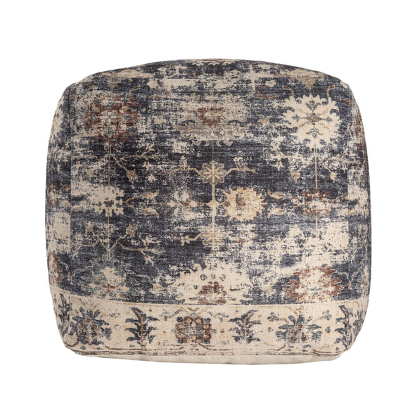 LR Home Taj 34286 Navy Blue Beige Pouf