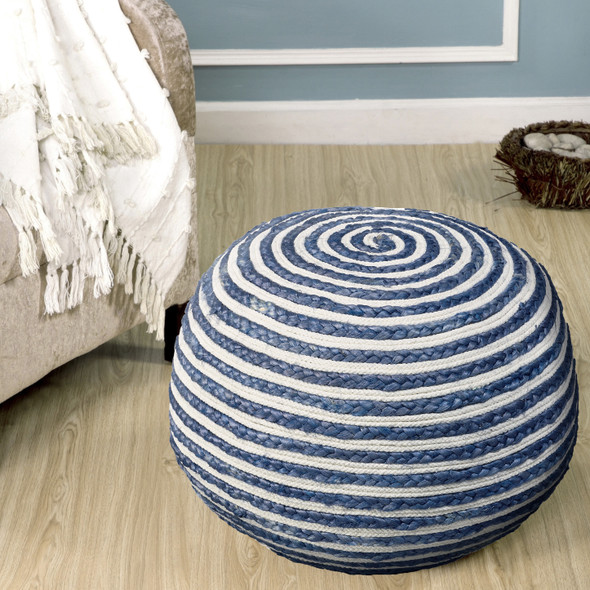 LR Home Serena 99701 Blue White Pouf