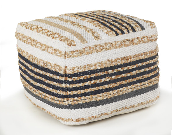 LR Home Spruce 99757 Natural Navy Blue White Pouf