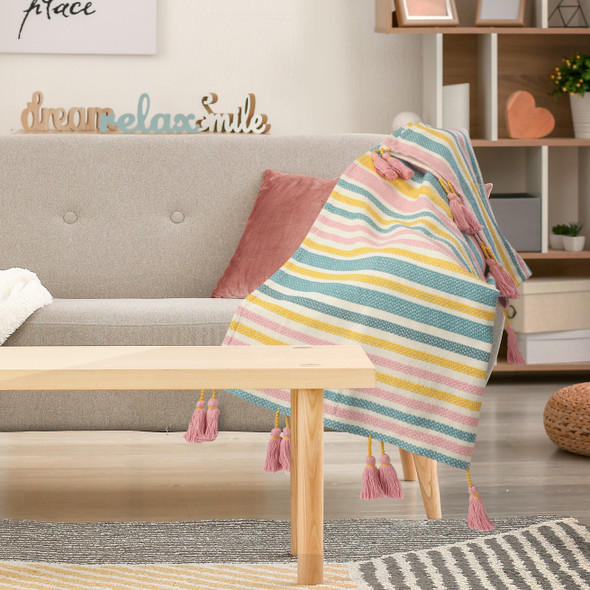 LR Home Sundry 80182 Cream Pink Blue Yellow Throw