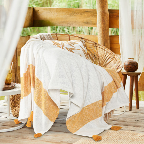 LR Home Borderline 80276 Gold White Throw