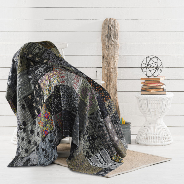 LR Home Kantha 80278 Gray Throw