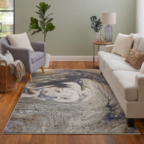 Feizy Mandana 39M1F Ivory Taupe Blue Area Rug