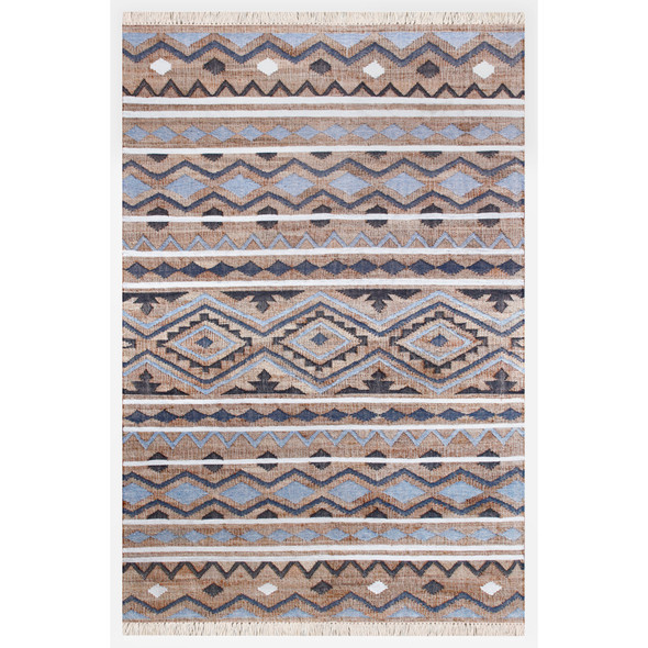 LR Home Nimroz 81981 Tan Light Blue Navy White Rug