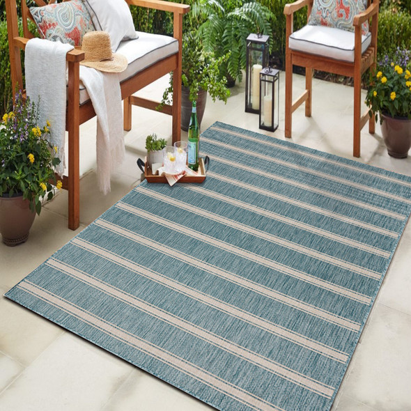 LR Home Seaside 81876 Aqua White Rug