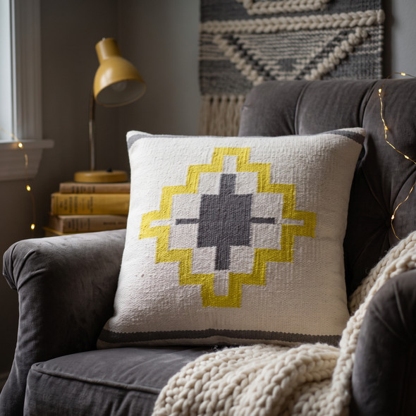 LR Home Apollo 07896 Gray White Yellow Pillow