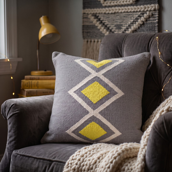 LR Home Apollo 07897 Gray White Yellow Pillow