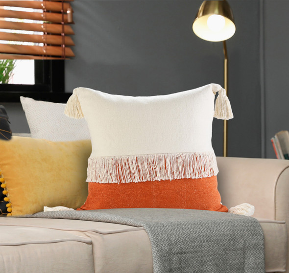 LR Home Carnival 07664 Pumpkin Orange Off-White Pillow