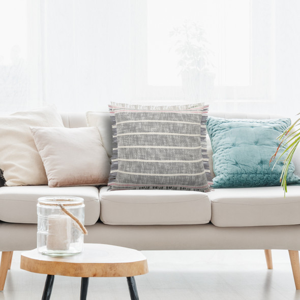 LR Home Drew 07619 Gray White Pink Pillow