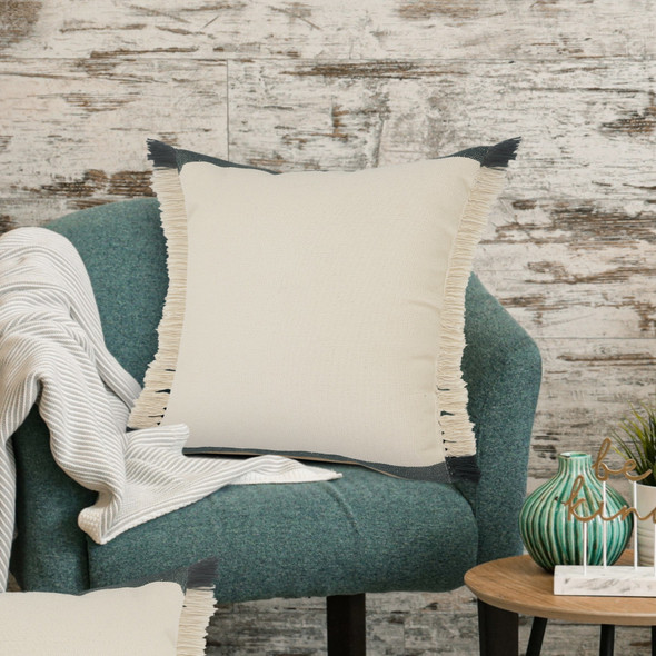 LR Home Elevate 07685 Juniper Green Dark Green White Linen Pillow