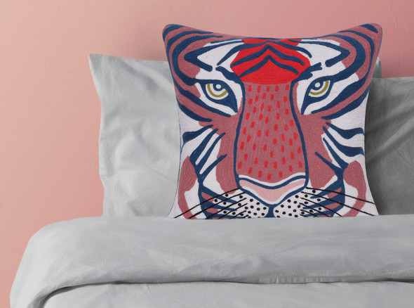 LR Home Gaia 08095 Coral Red Ensign Blue Pillow