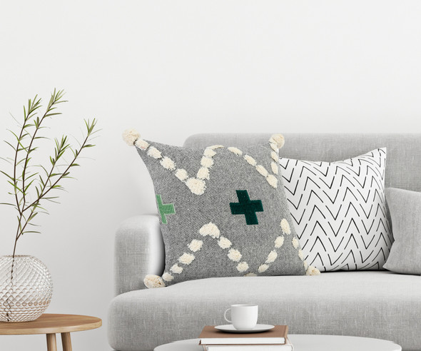 LR Home Zeal 07715 Gray Black White Hunter Green Foam Green Pillow