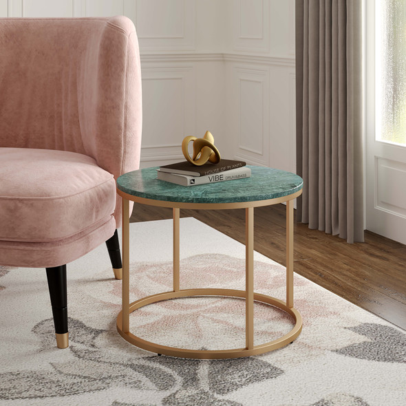 LR Home Verdant 03922 Green Marble Side Table