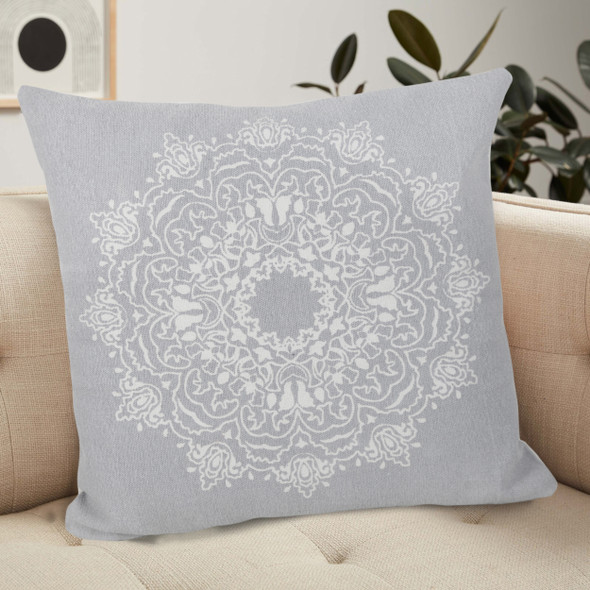 LR Home Mandala 07842 Pale Gray White Pillow
