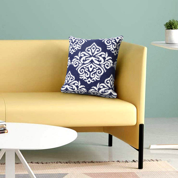 LR Home Modern Motif 07757 Blue White Pillow