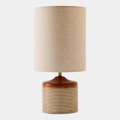 Global Views Armen Striped Ceramic White Stripes Accent Table Lamp