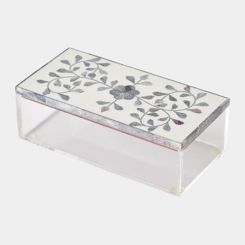 Global Views Lacey Inlay Box Rectangle Gray Cream Box