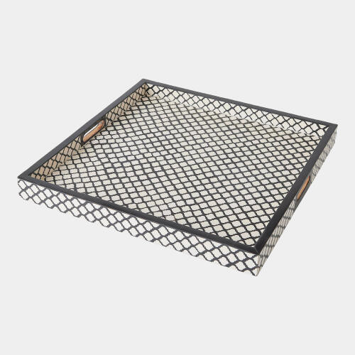Global Views Moroccan Resin Square Black White Decorative Tray