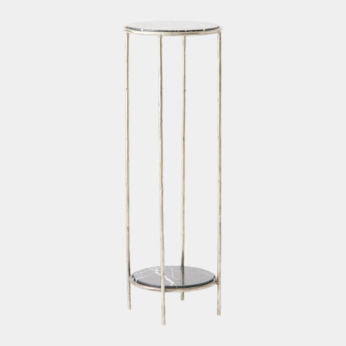 Global Views Nicky Iron Nickel with Black Marble Pedestal Table
