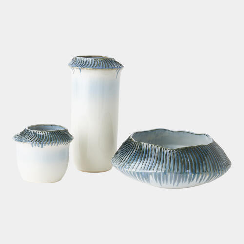 Global Views Aiden Etched Blue Rimed Vase