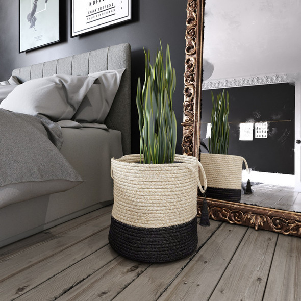 LR Home Baskets 16043 Bleached White Black Basket