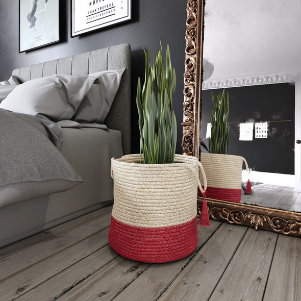 LR Home Baskets 16043 Bleached White Cranberry Red Basket