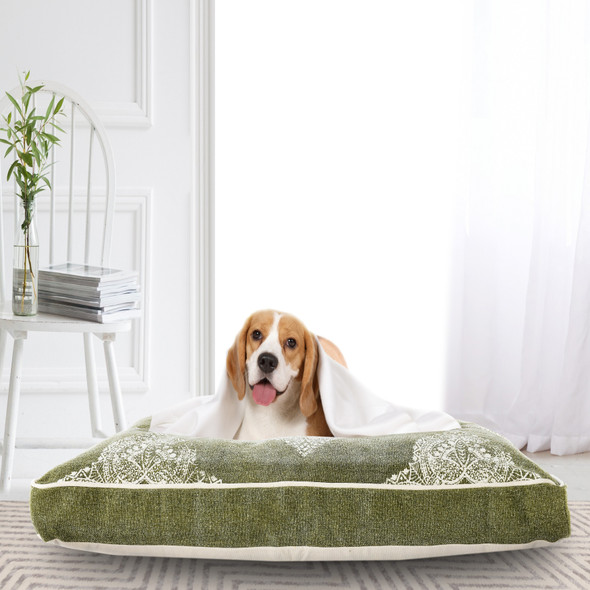 LR Home Poly 20110 Calla Green Ivory Pet Bed
