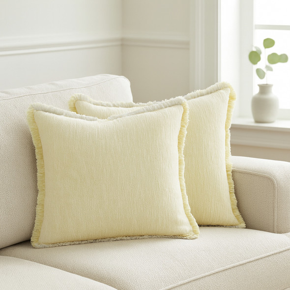 LR Home Aspen 07610 Light Yellow White Throw Pillow