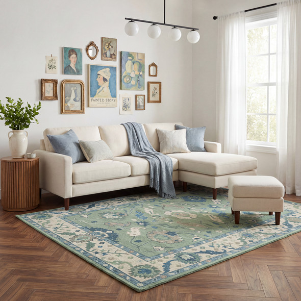 LR Home Pallor 82778 Green Cream Rug