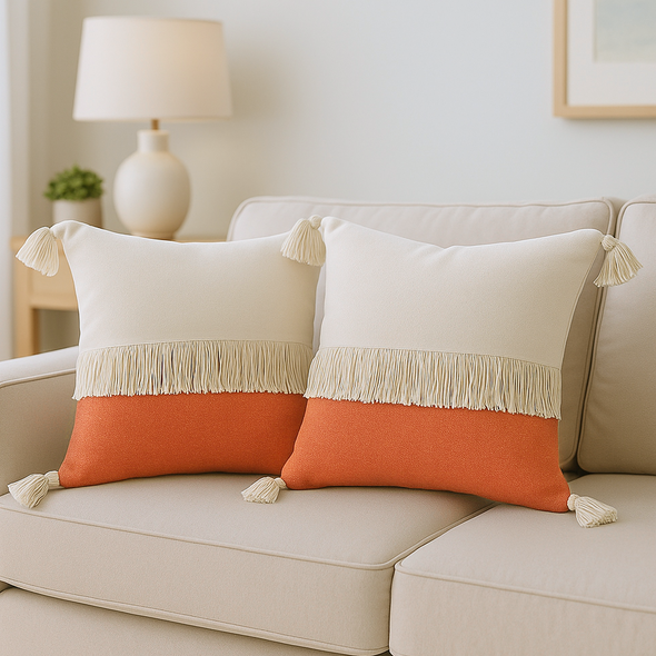 LR Home Carnival 07660 Pumpkin Orange Off-White Pillow