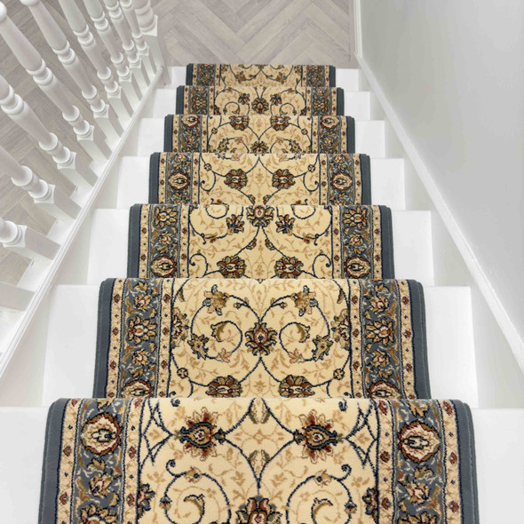 Dynamic Ancient Garden 57120 6454 Beige Light Blue Custom Runner - 26" Wide