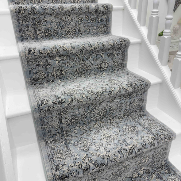 Dynamic Ancient Garden 57136 4646 Steel Blue Cream Custom Runner - 26" Wide