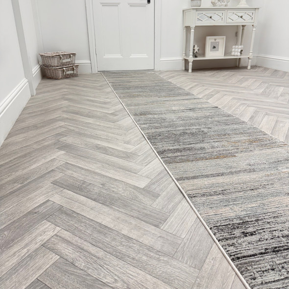 Dynamic Annalise 7611 989 Grey  Beige Charcoal Custom Runner - 26" Wide