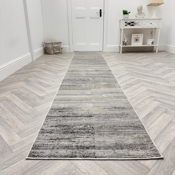 Dynamic Annalise 7611 989 Grey  Beige Charcoal Custom Runner - 26" Wide