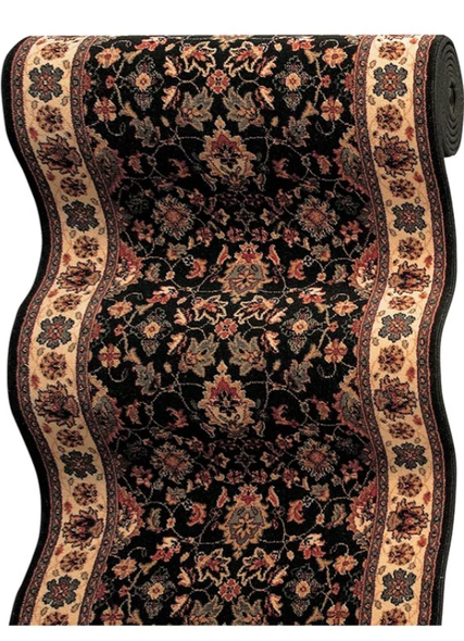Couristan Kashimar 0600/3220A Floral Herati Black Teal Custom Runner - 26" Wide