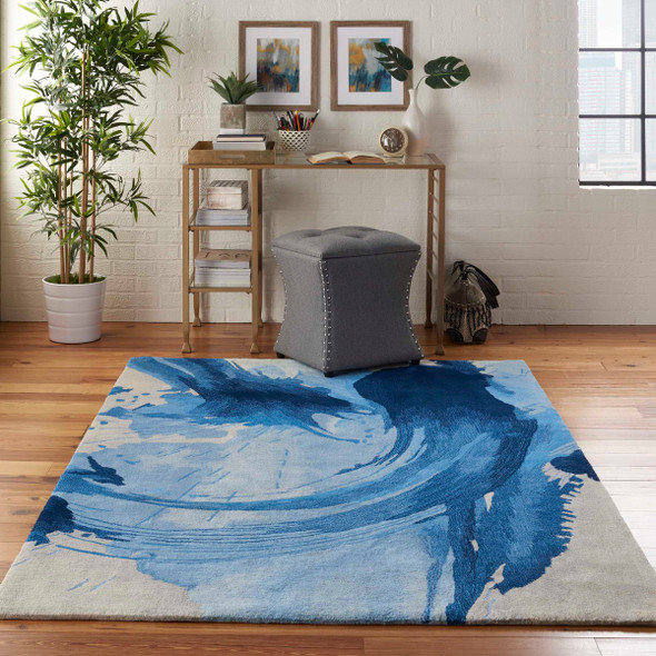 Nourison Symmetry SMM01 Blue Ivory Rug