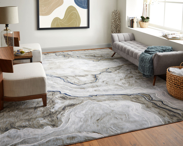 Feizy Gaspar 39KUF Taupe Gray Blue Area Rug