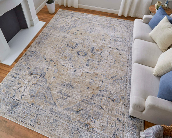 Feizy Pasha 39M5F Ivory Taupe Blue Area Rug